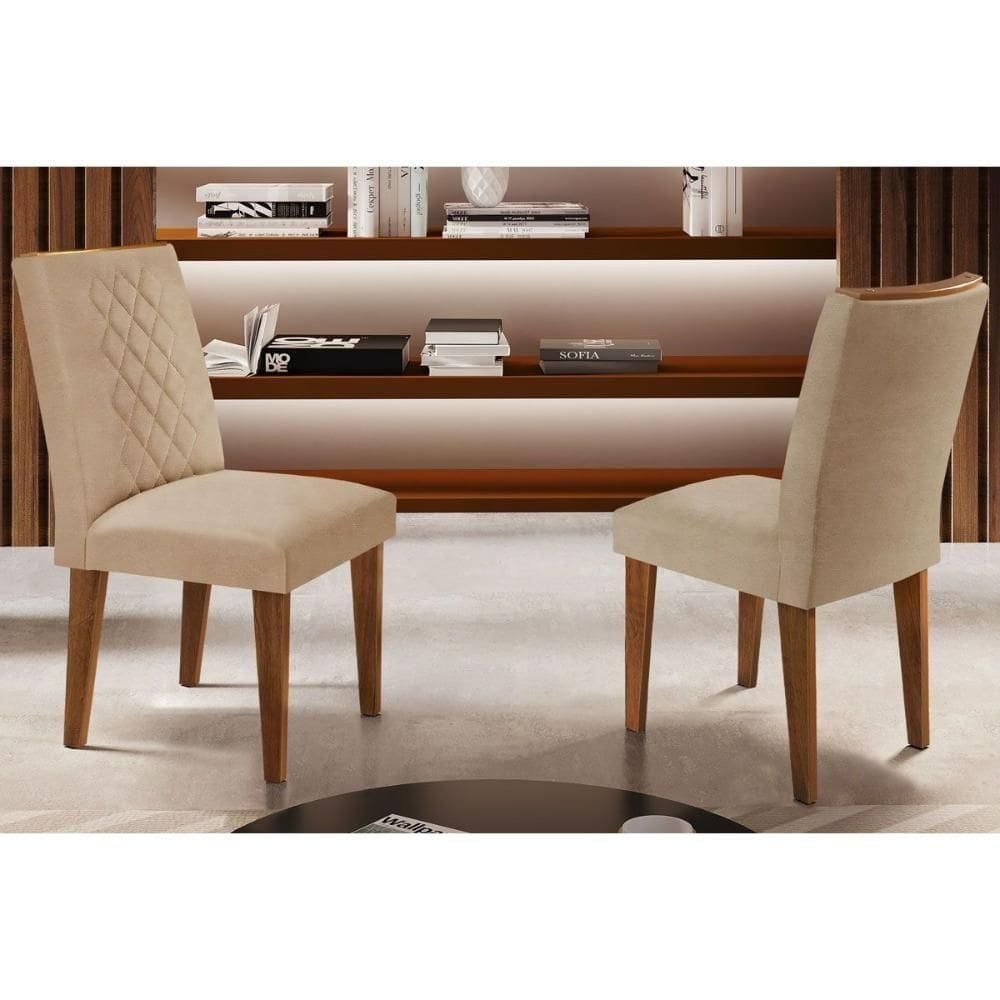 Cadeira Sala De Jantar Jade Kit 2 Un Madeira Capuccino-linho Bege Turim - Rufato