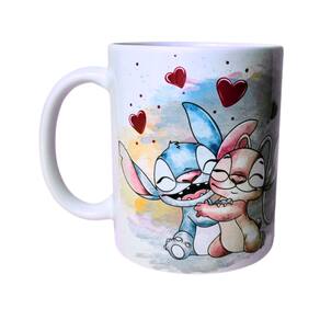 Caneca Café Porcelana Casal Stitch | Artesanal