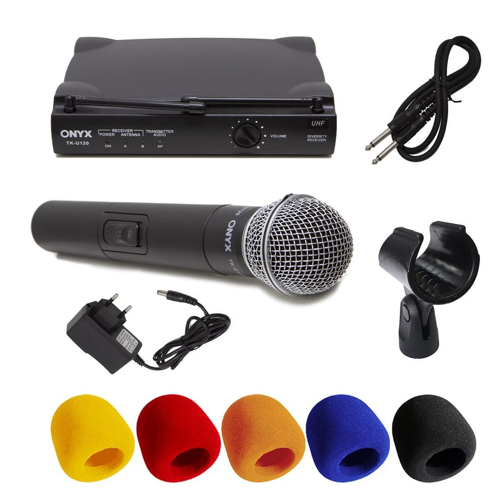Kit Microfone sem Fio TK U120 UHF com Suporte B18A e Espuma Onyx
