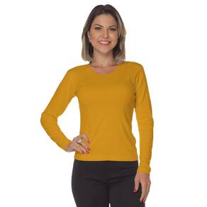 Baby look manga longa malha canelada - Gola redonda