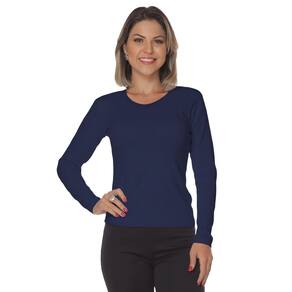 Baby look manga longa malha canelada - Gola redonda