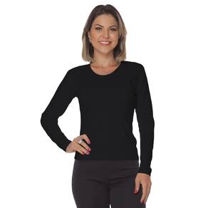 Baby look manga longa malha canelada - Gola redonda
