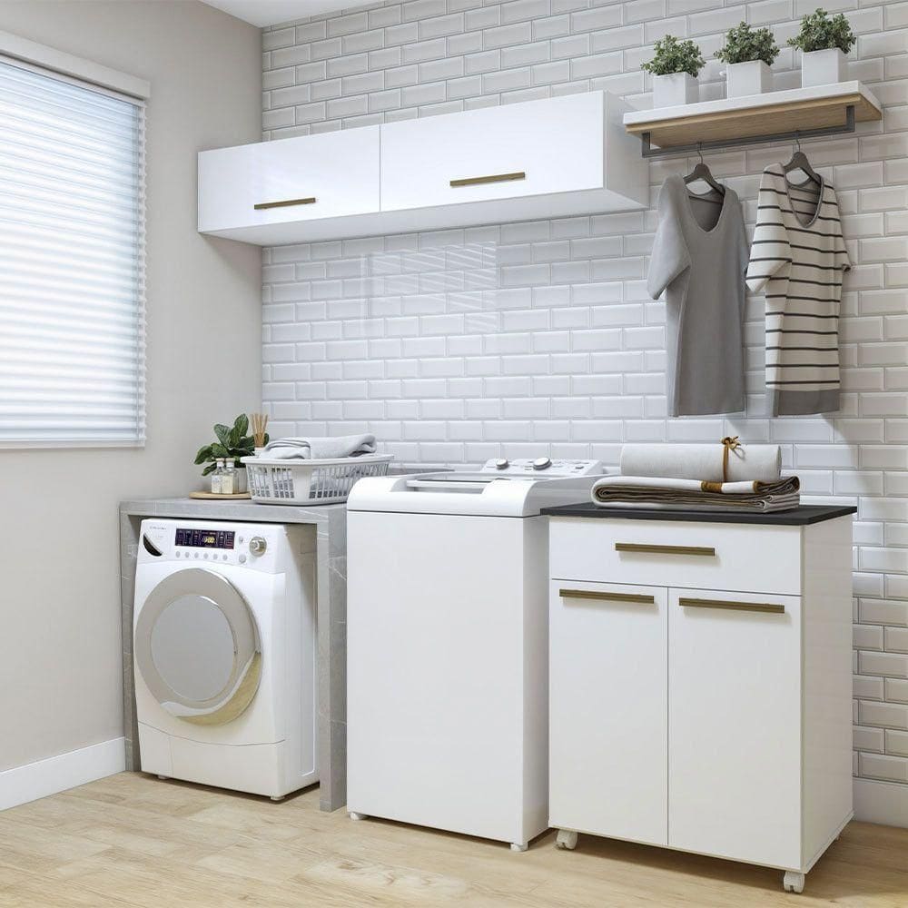 Lavanderia Modulada Magé 2 Arm Aéreos E Balcão Kaiki Móveis Branco