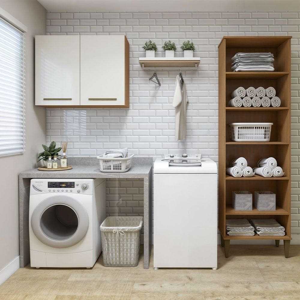 Lavanderia Belém 1 Armário Multiuso E 1 Aéreo Kaiki Móveis Nature Com Off White