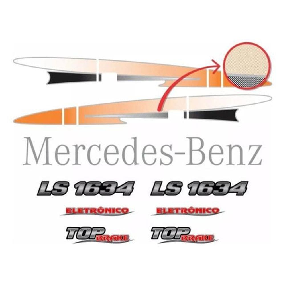 Kit Faixas Emblemas Mercedes Benz Ls 1634 Eletrônico Laranja