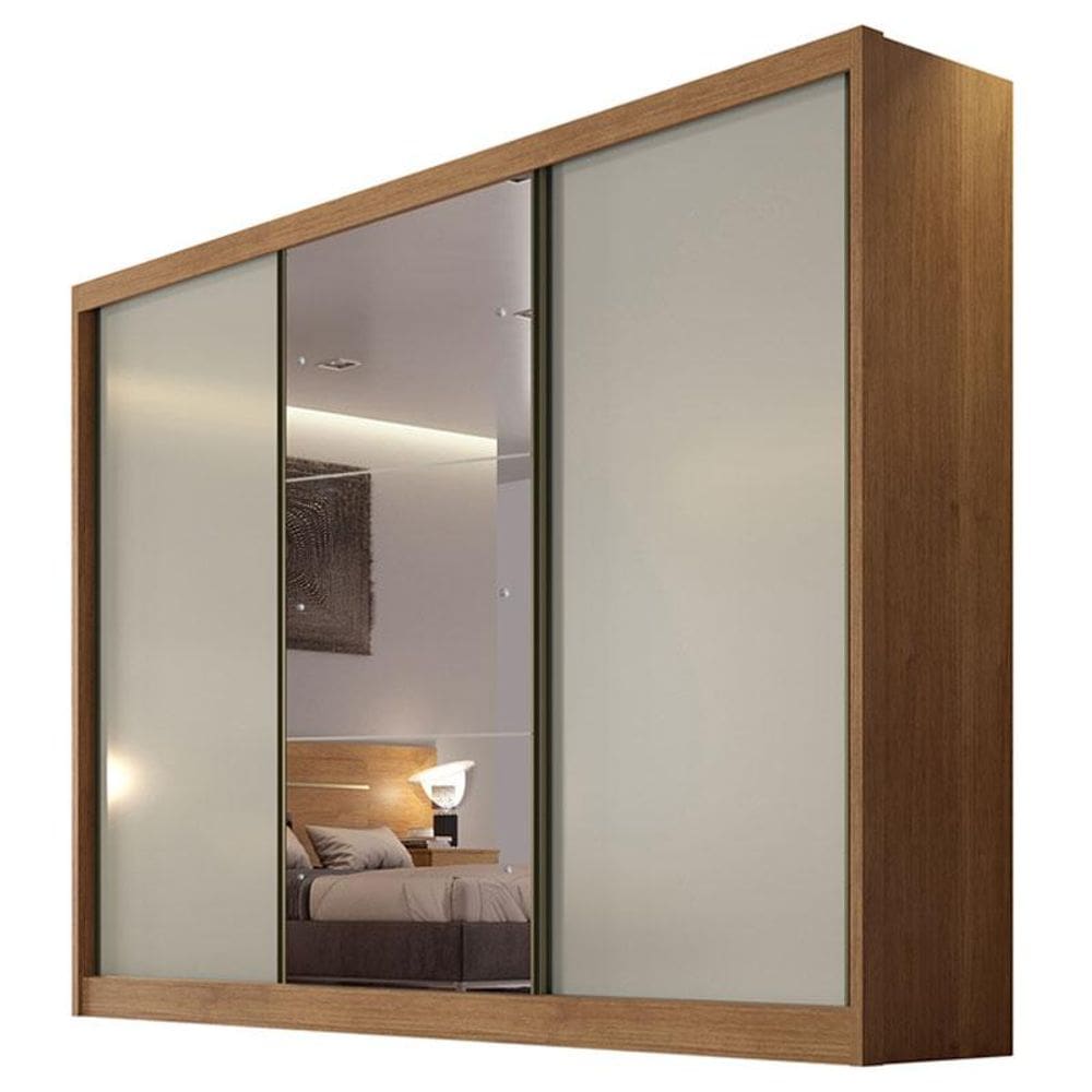 Guarda Roupa Casal Sonetto 3 Portas 8 Gavetas Cumaru 25 Fendi com Espelho – Novo Horizonte