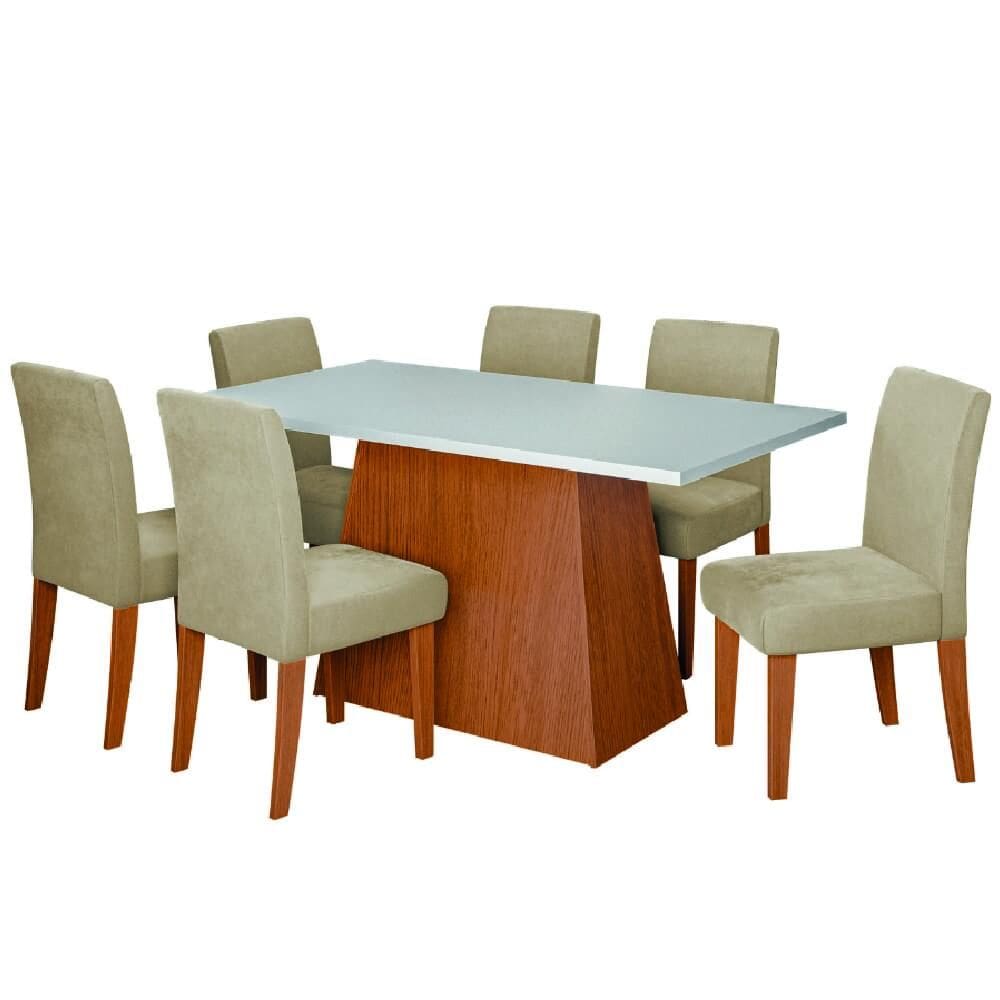 Conjunto Sala de Jantar Mesa 1,60m Trento 6 Cadeiras Trieste Dobuê