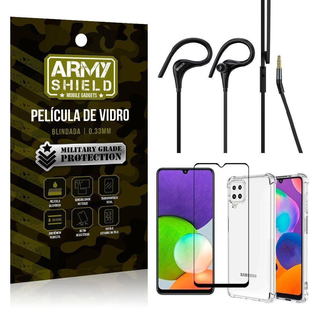 Capinha Samsung A22 4G + Fone Sport Hs92 + Pelicula 3D