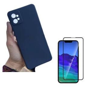 Kit Capa Veludo Azul Marinho Compatível Moto G32+Película 3D