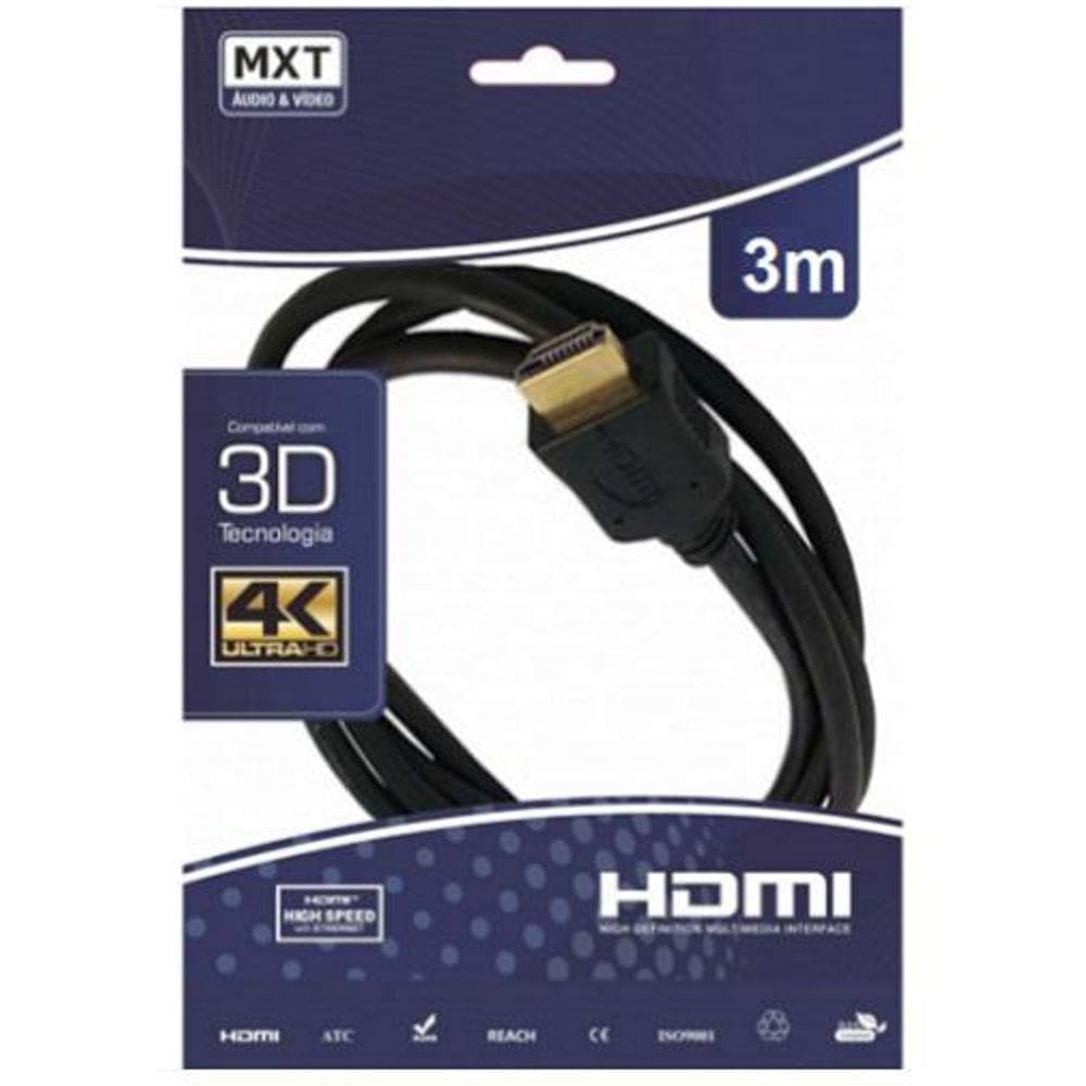 Cabo Hdmi 1.4 4K Ultra Hd 3D sem Filtro 3 Metros