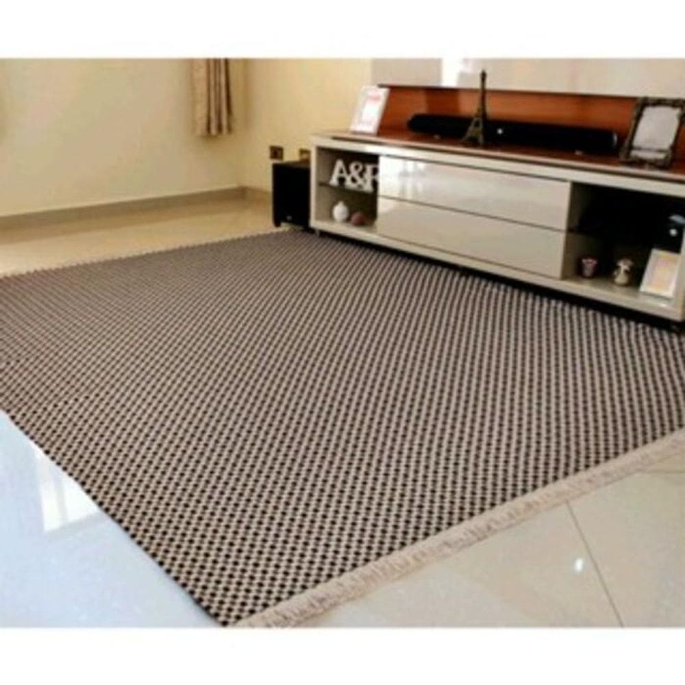 Tapete Xadrez Para Sala 3,00X2,00 100% Algodão Marrom C/Pret