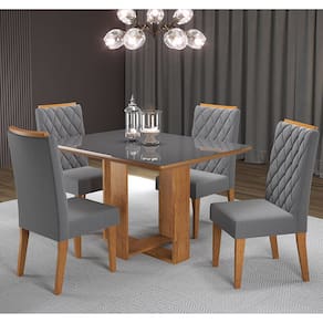 Mesa de Jantar Retangular Ligia com 4 Cadeiras Iza Cobre/Cinza/Vd Grafite - Casa Giulia