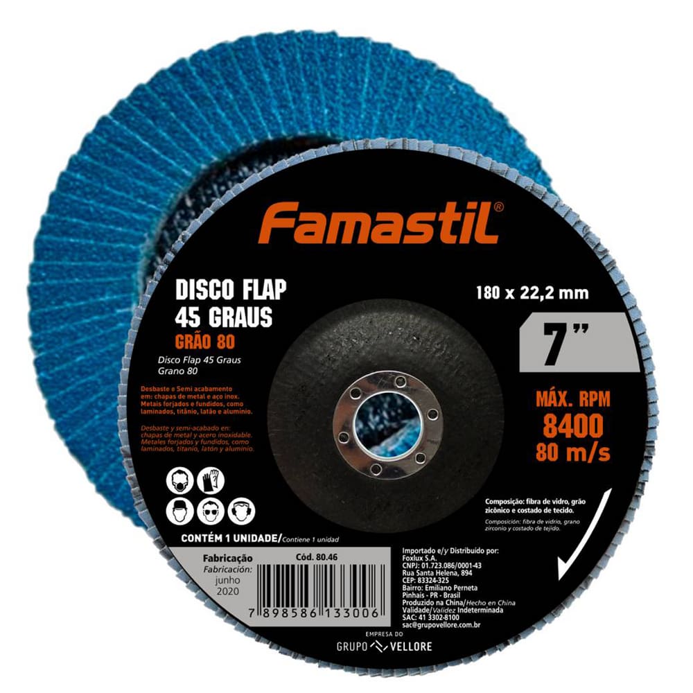 Disco Flap 45° Metal 7" 80 Grãos Famastil
