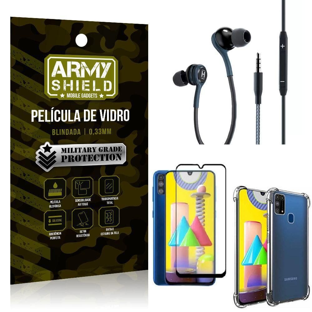 Kit Galaxy M31 Fone Extreme+Capa Anti Impacto+Película 3D