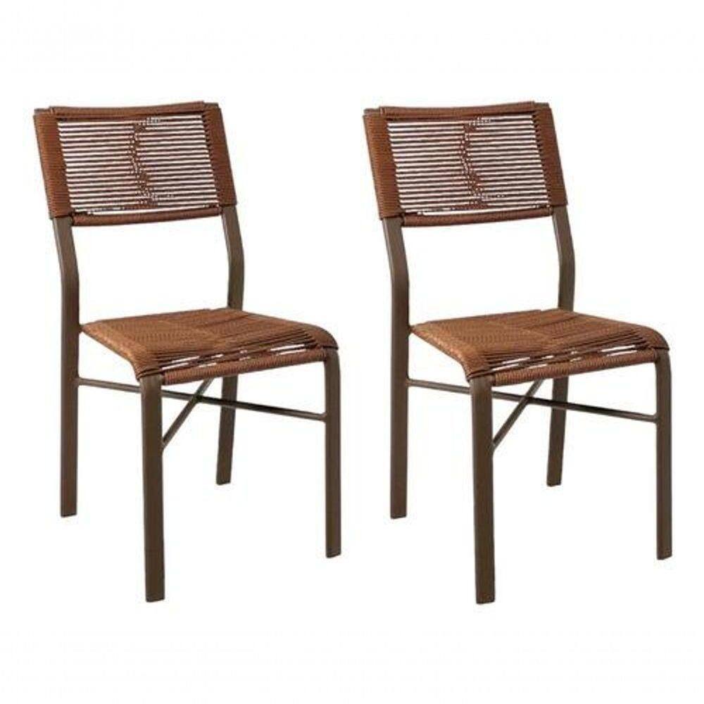 Kit 2 Banquetas Para área Gourmet Alumínio Corda Sintética Marrom