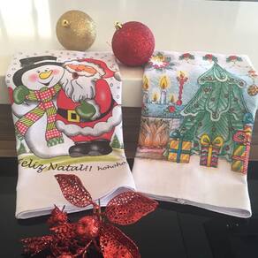 Pano De Copa Lomaer Sacaria Estampado Natal 12 Unidade Branco