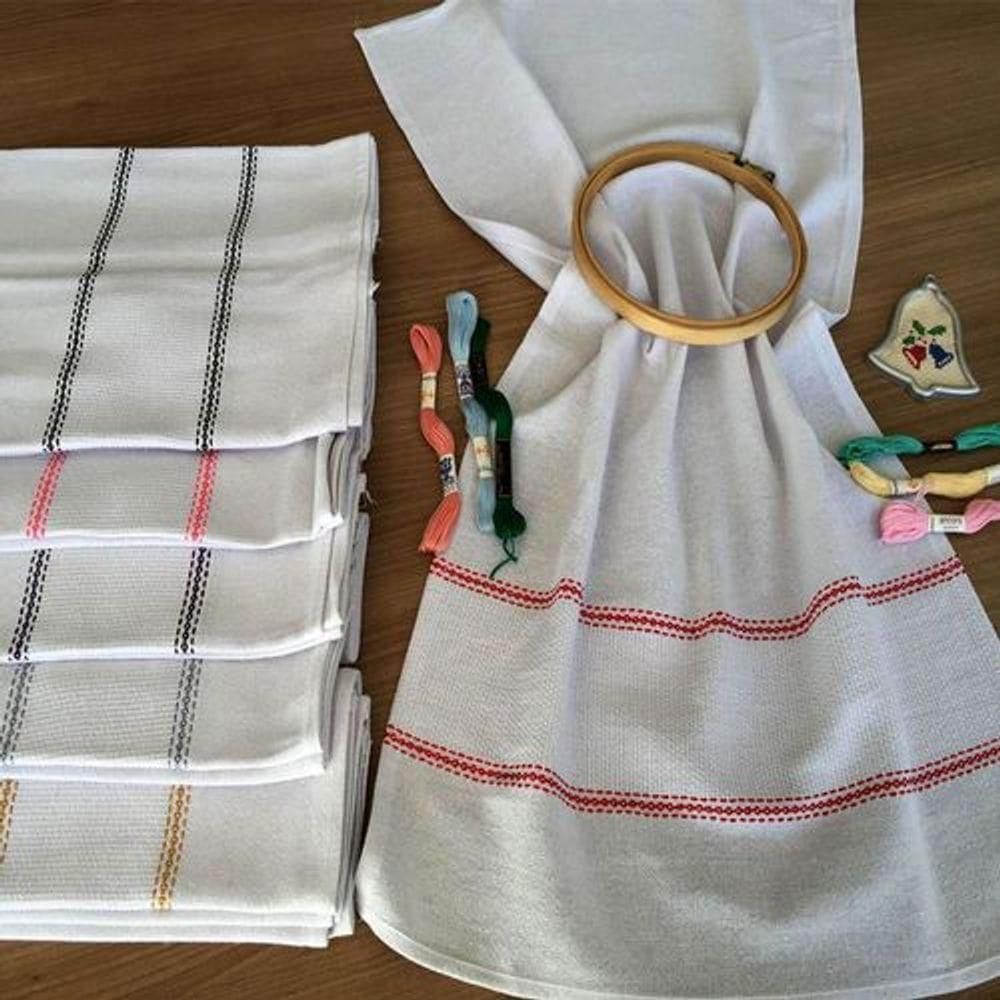 Pano De Prato Lomaer Sacaria Barra Etamini P/bordar 03 Unidades Branco