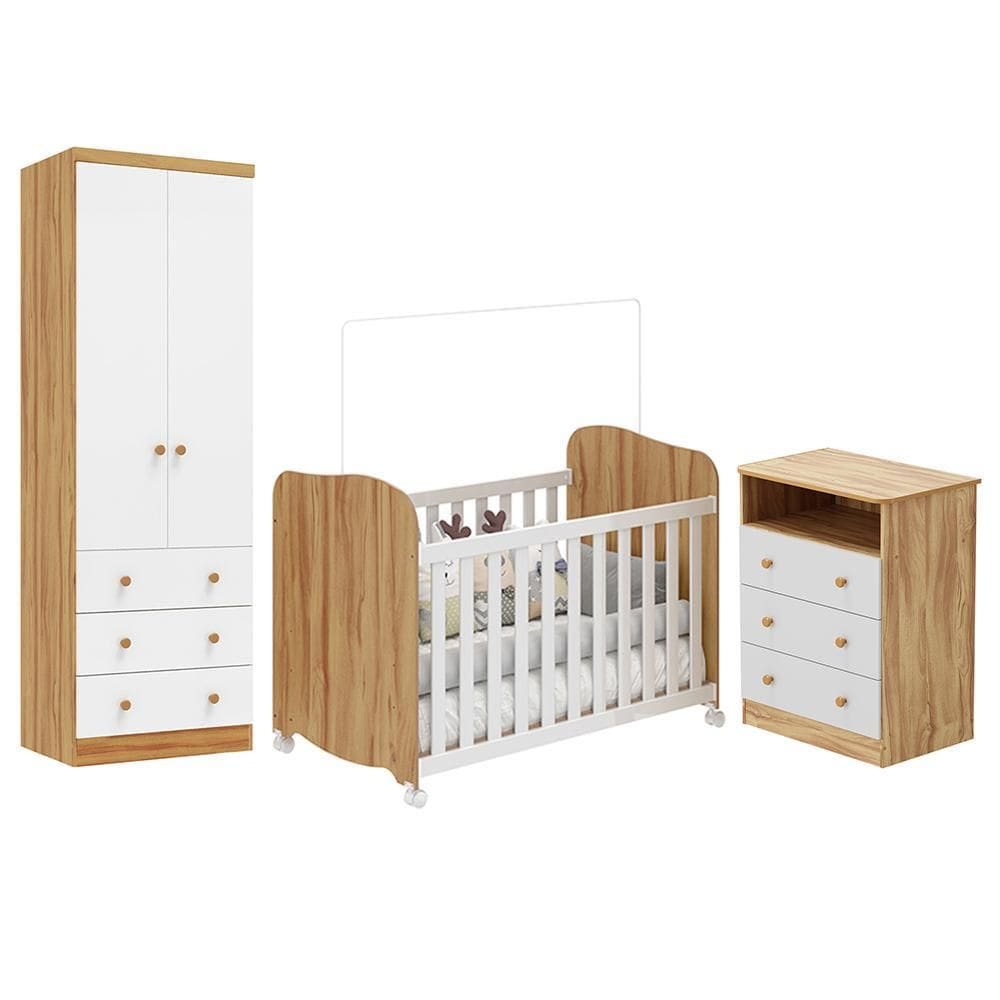 Dormitório Infantil Smim Guarda Roupa, Cômoda e Berço - Móveis Peroba