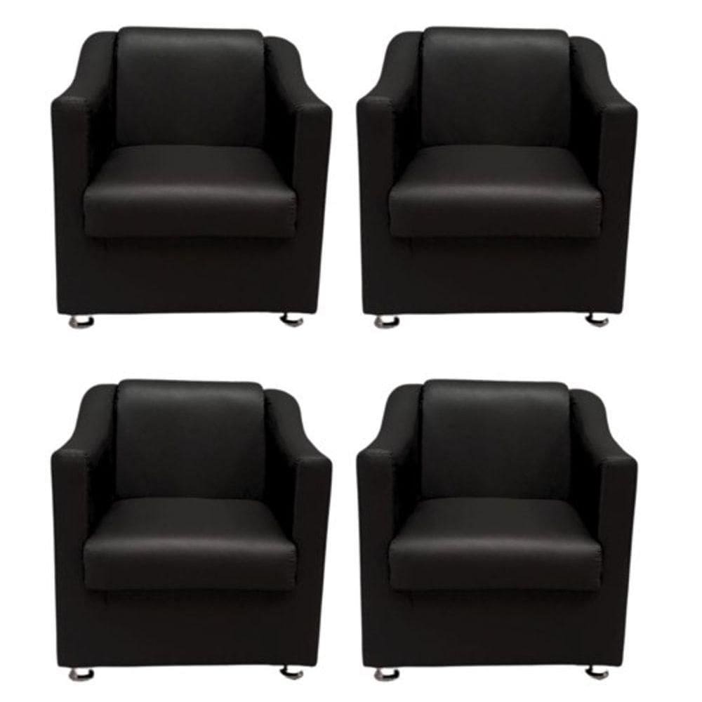 Kit 4 Poltronas Decorativas Sofia Para Recepção Salão Consultório Corino Corano Preto