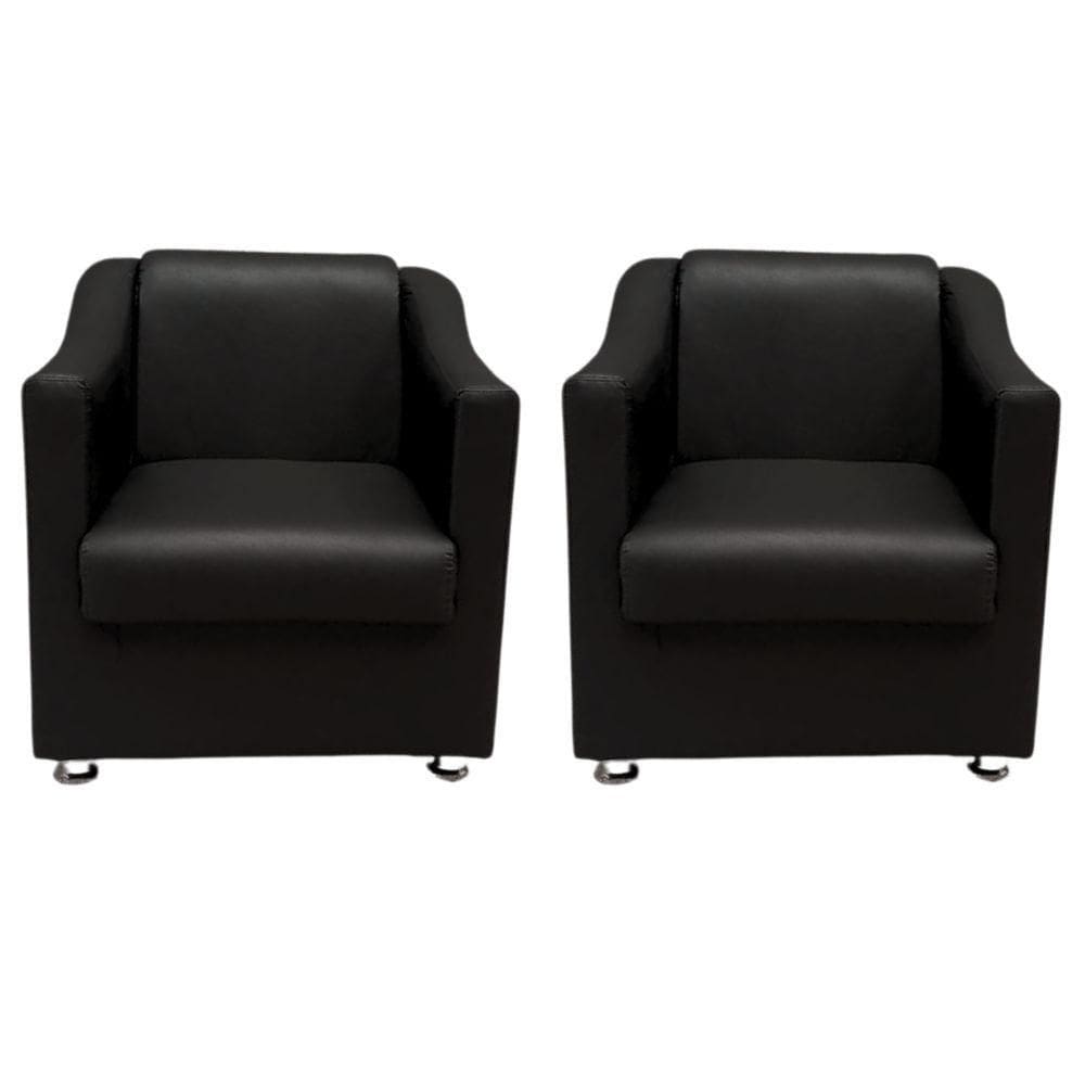 Kit 2 Poltronas Decorativas Sofia Para Salão Consultório Corino Corano Preto