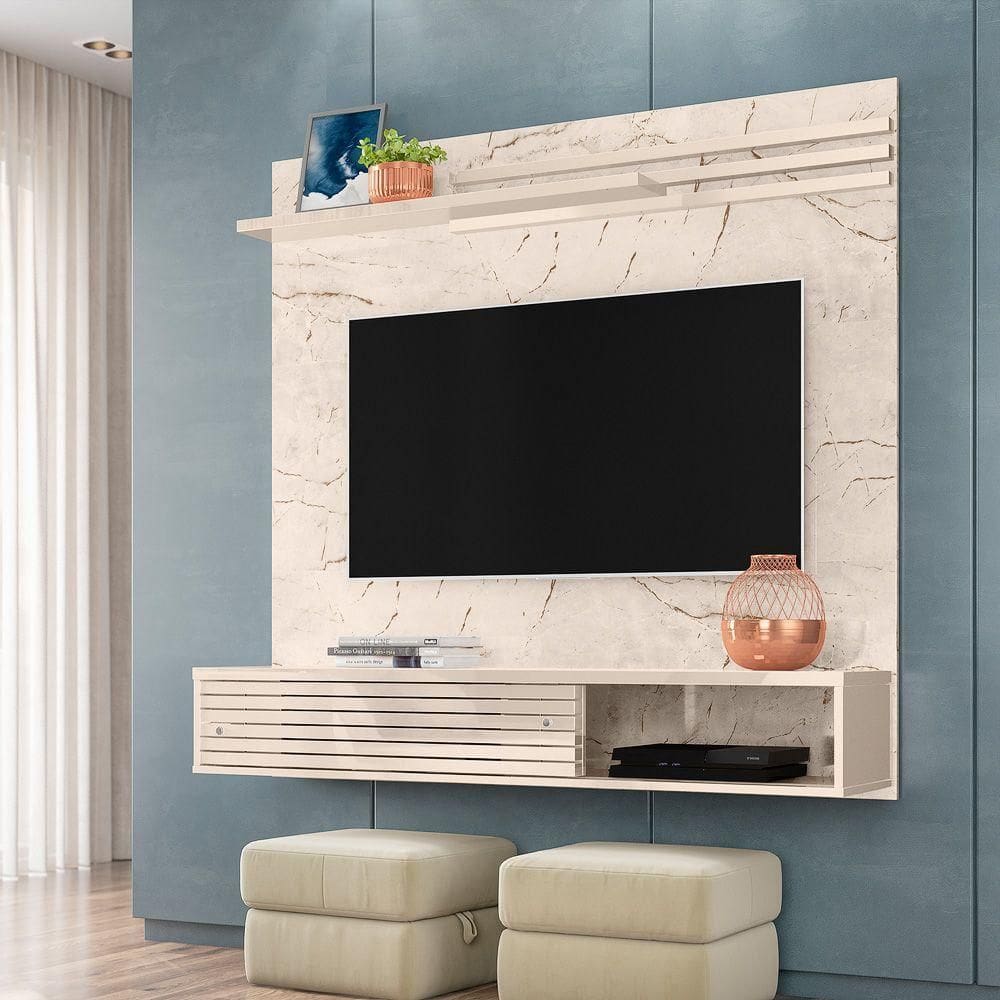 Painel Bancada Suspensa Frizz Sublime Para Até 55`` Cumaru- Off White