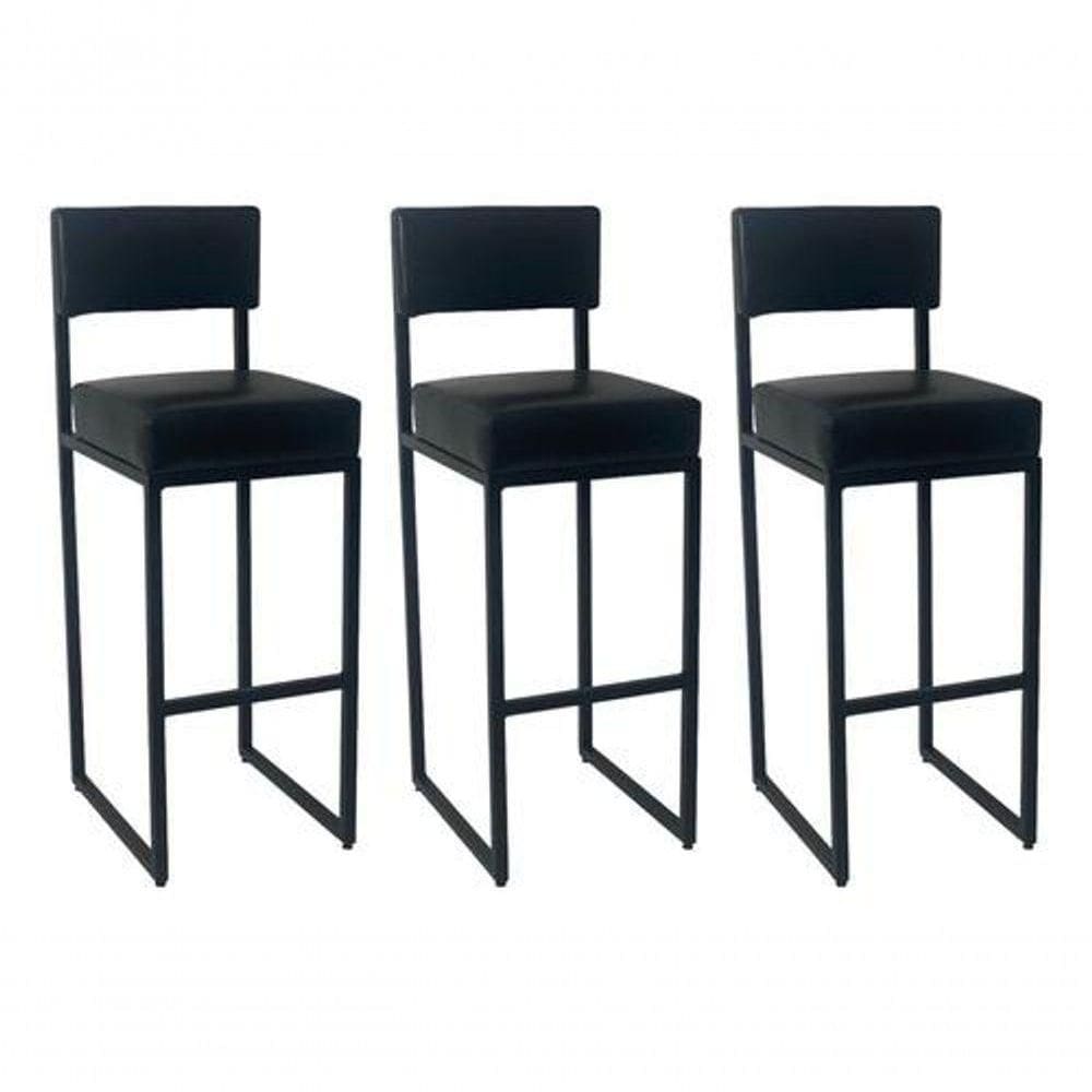 Kit 3 Banqueta Banco Estilo Industrial Para Balcão Moderna Preto