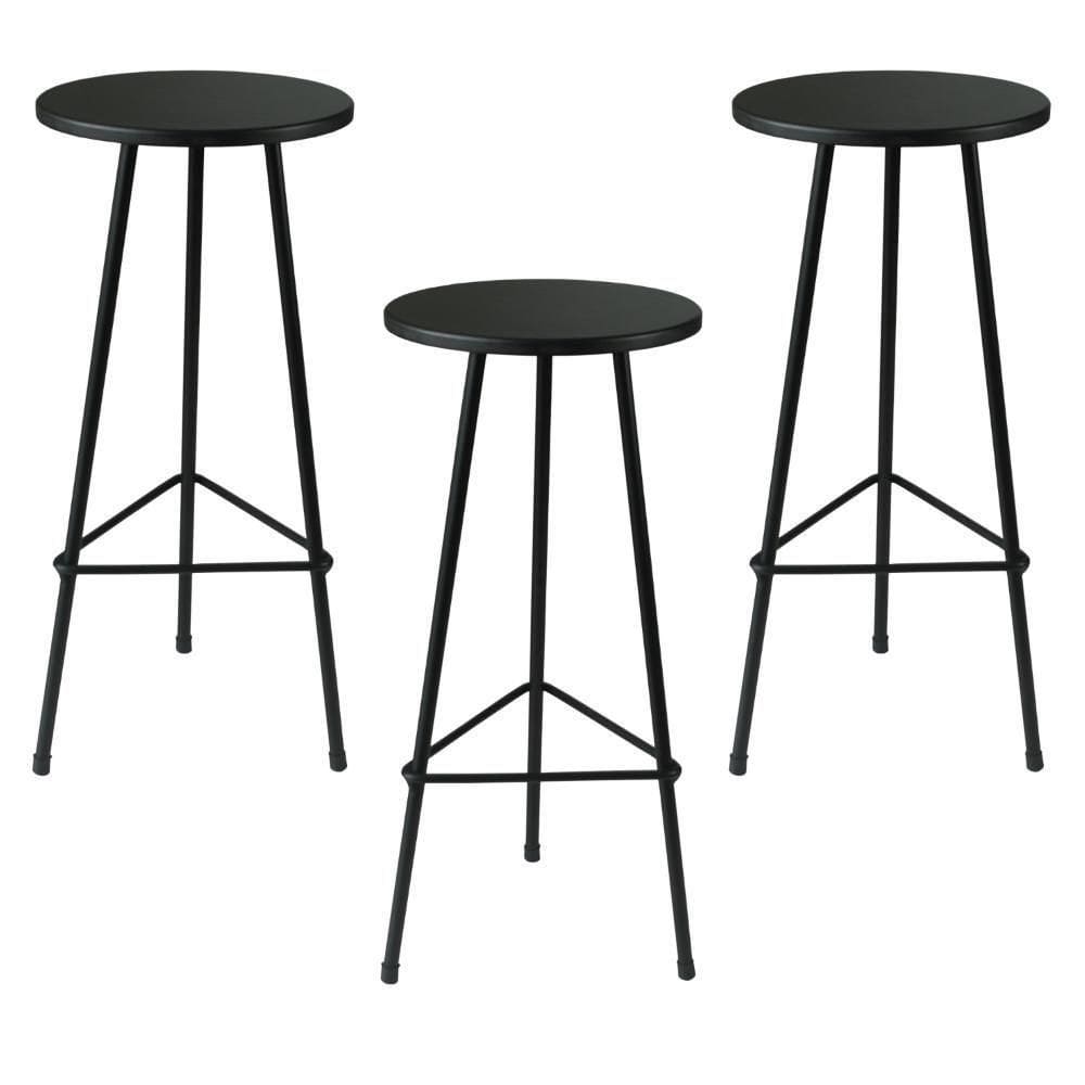 Kit 3 Banquetas Retro Ferro Industrial Acento Madeira 70cm Preto