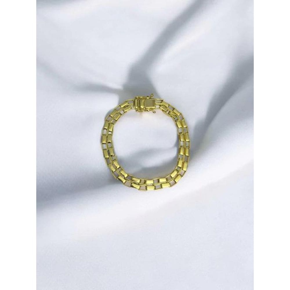 Pulseira Tijolinho Duplo 12Mm Banhado A Ouro
