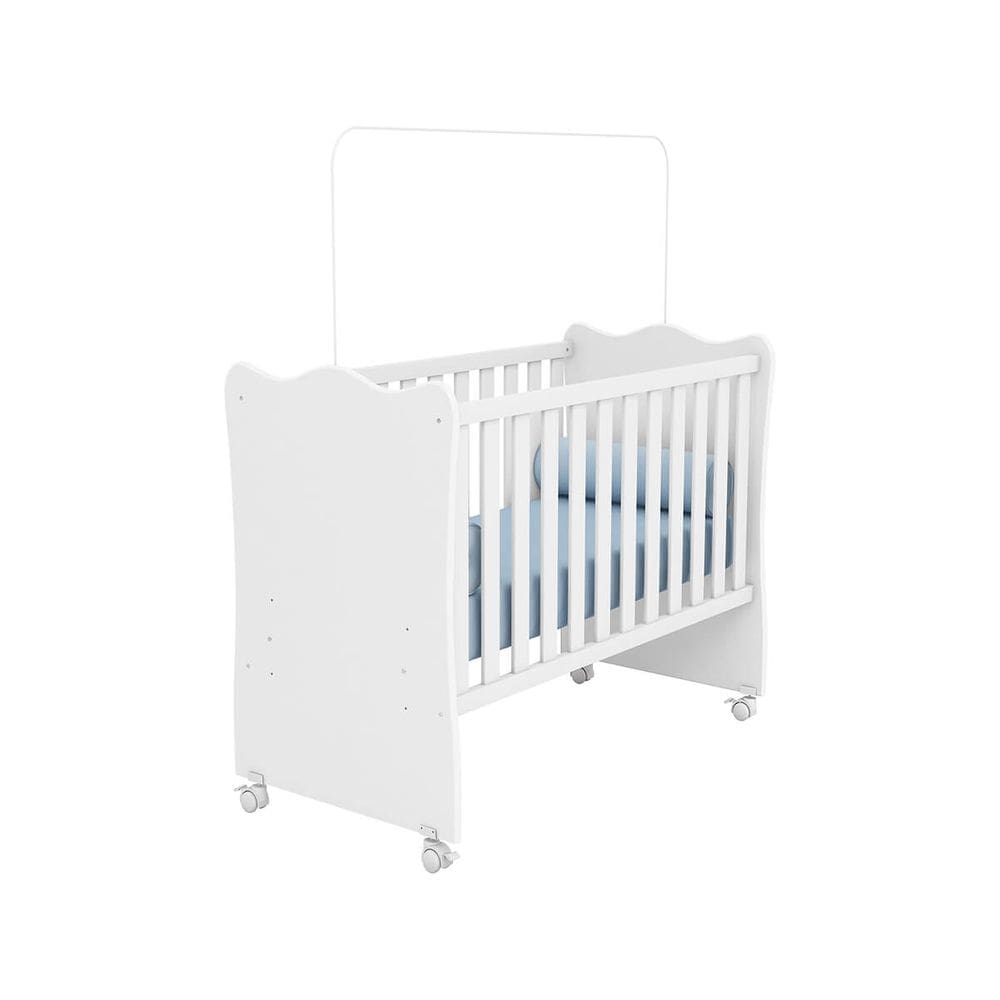 Berço Infantil Encanto Feliz com Mosquiteiro e Rodízios -Branco Branco - ÉdeCasaMóveis