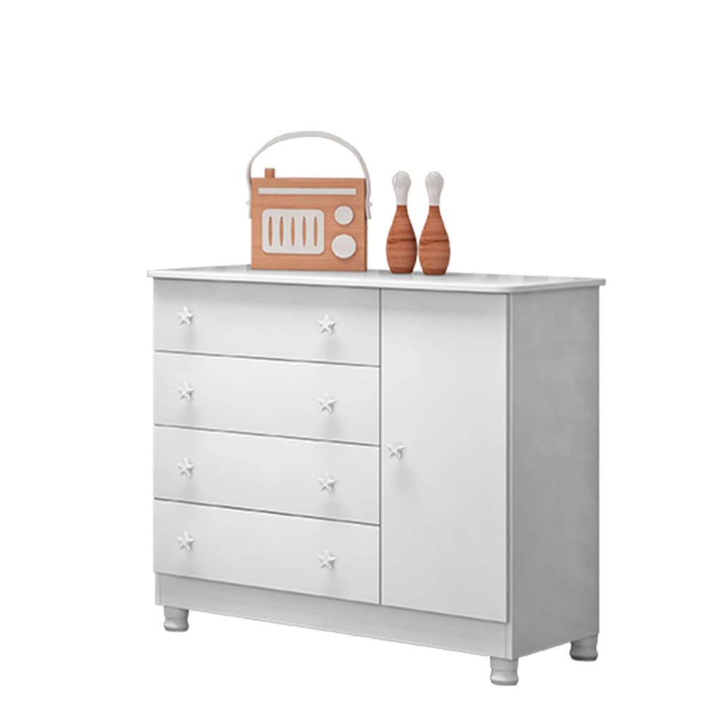 Cômoda Sapateira 4 Gavetas e 1 Porta Encanto Feliz -Branco Branco - ÉdeCasaMóveis
