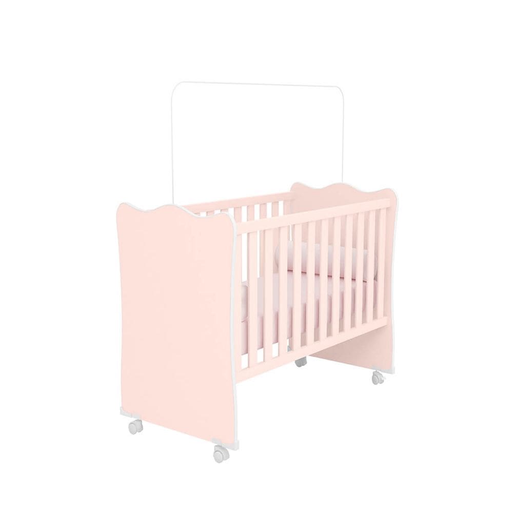 Berço Infantil Encanto Feliz com Mosquiteiro e Rodízios -Rosa Acetinado - ÉdeCasaMóveis
