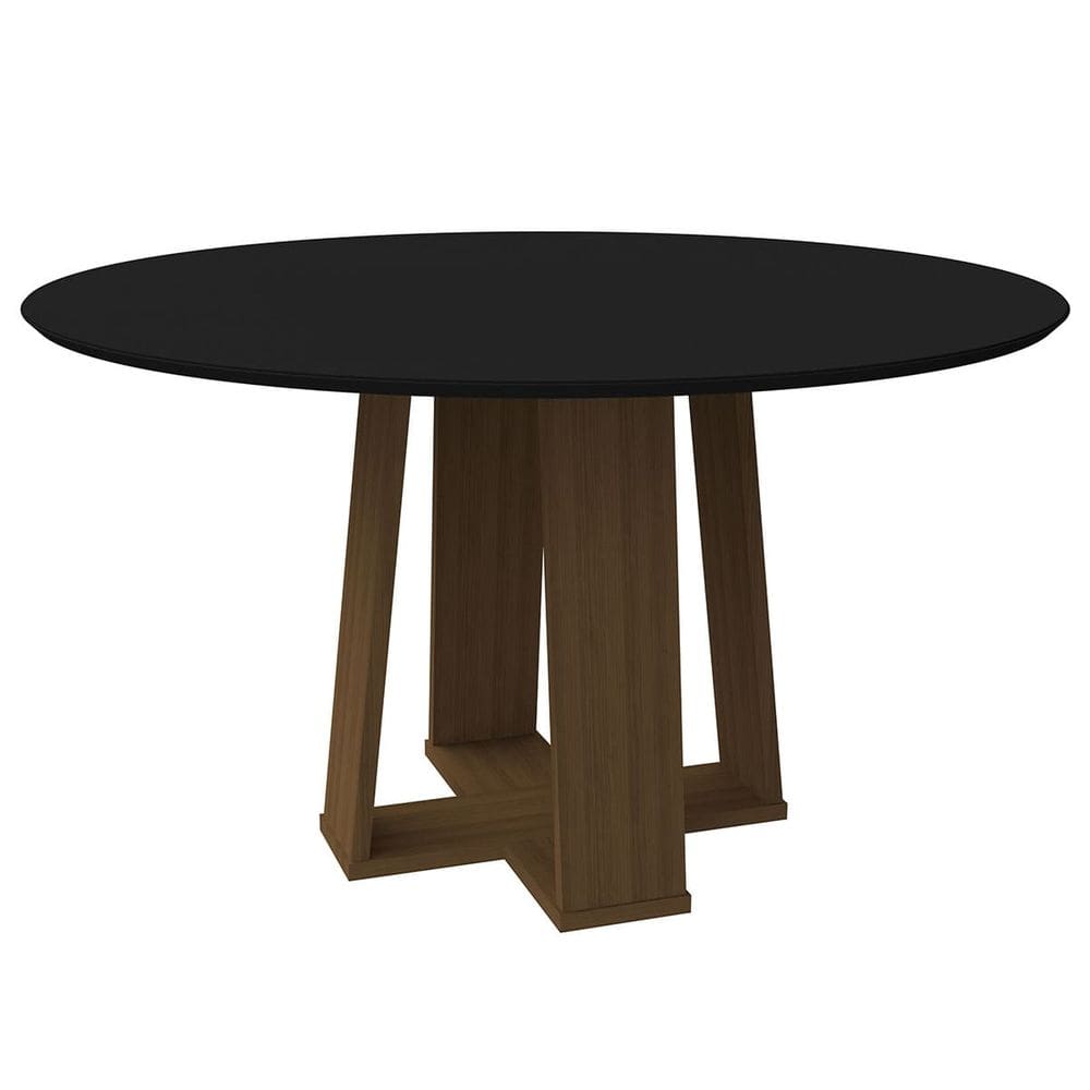 Mesa Redonda 4 lugares Com Vidro 3mm de 117cm Sem Cadeiras Le Mans Imbuia - Preto - ÉdeCasaMóveis