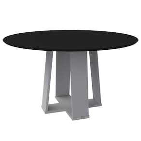 Mesa Redonda 4 lugares Com Vidro 3mm de 100cm Sem Cadeiras Le Mans Off White - Preto - ÉdeCasaMóveis