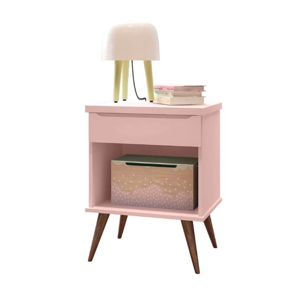 Mesa de Cabeceira 1 Gaveta 1 Nicho Valência Rose Acetinado - ÉdeCasaMóveis