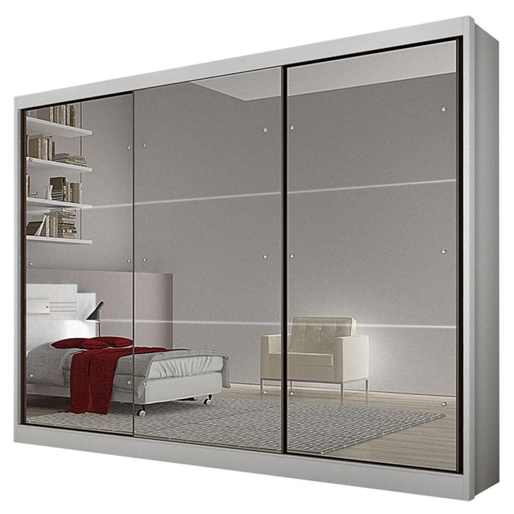 Guarda Roupa Casal Atlanta 3 Portas 4 Gavetas Neve com Espelho – Novo Horizonte