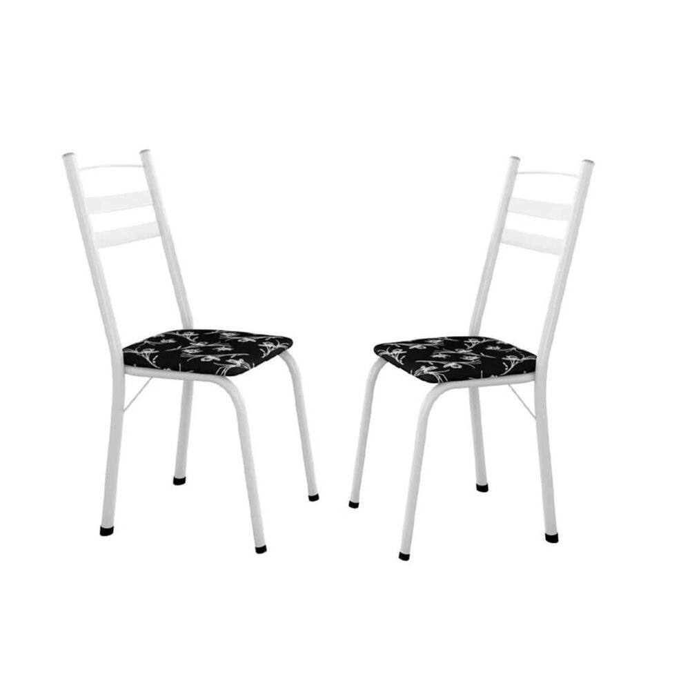 Kit Com 2 Cadeiras De Aço Carbono Ferrara Branco-Preto Flor - ÉdeCasaMóveis