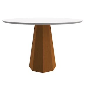 Mesa Redonda 4 lugares Com Vidro de 117cm Sem Cadeiras Chelle Ype - Off White - ÉdeCasaMóveis