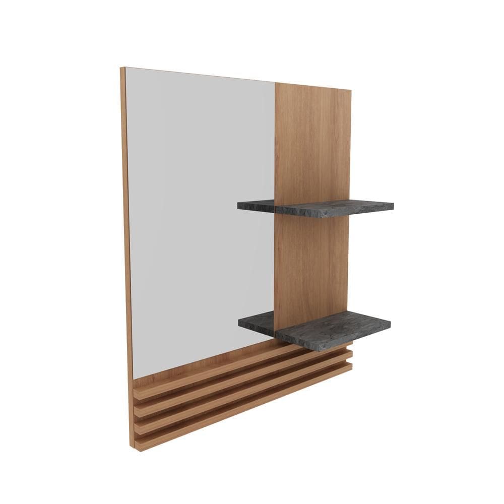Espelheira Suspensa para Banheiro 60cm com 2 Prateleiras BN3614 Amêndoa/Mármore Lunar - Tecno