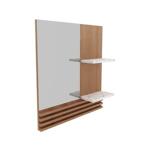 Espelheira Suspensa para Banheiro 60cm com 2 Prateleiras BN3614 Amêndoa/Mármore Branco - Tecno