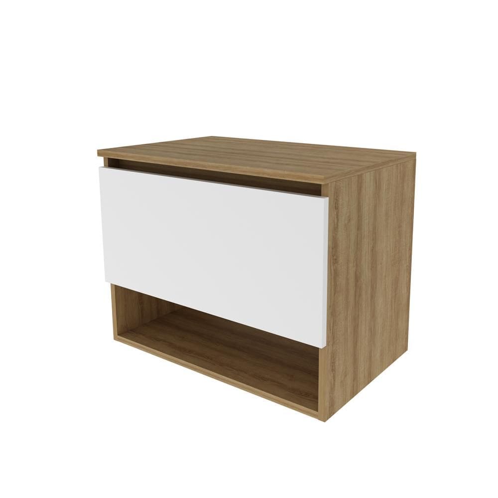 Balcão Gabinete Suspenso para Banheiro 60cm com 1 Porta e Nicho BN3606 Amêndoa/Branco - Tecno