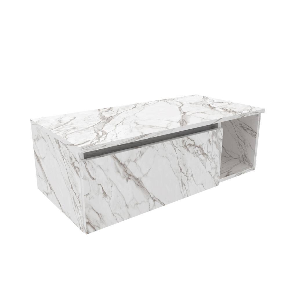 Balcão Gabinete Suspenso para Banheiro com 1 Porta e Nicho Lateral 80cm BN3601 Mármore Branco - Tecno