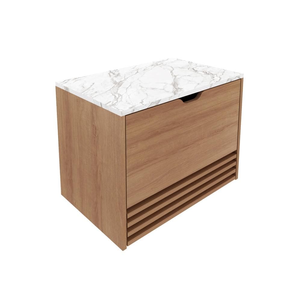 Balcão Gabinete Suspenso 60cm com 1 Porta e 1 Gaveta BN3613 Amêndoa/Mármore Branco - Tecno