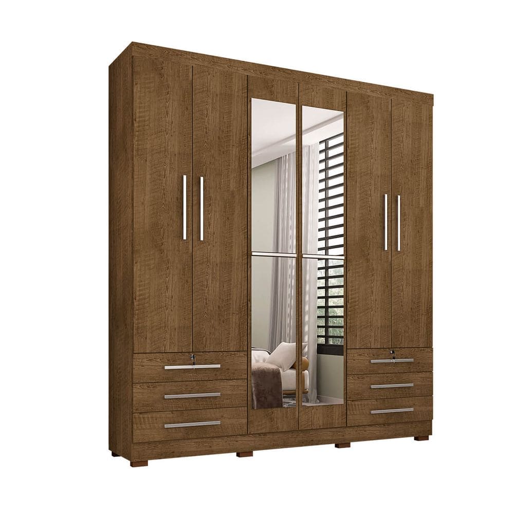 Guarda Roupa De Casal 6 Portas e 6 Gavetas Com Espelho Durham - Malbec - ÉdeCasaMóveis