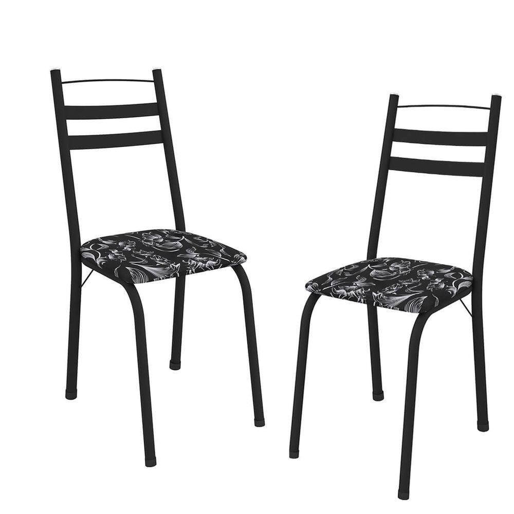 Kit Com 2 Cadeiras De Aço Carbono Ferrara Preto-Flor - ÉdeCasaMóveis