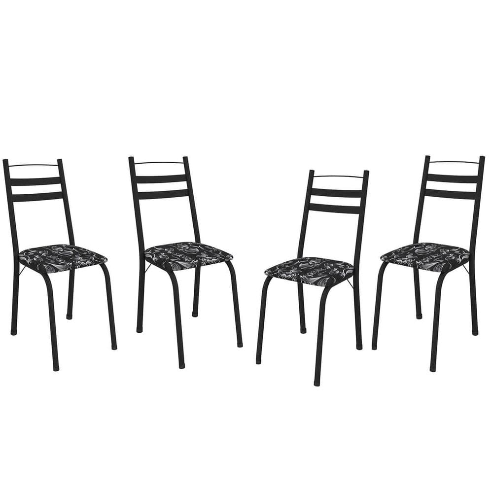 Kit Com 4 Cadeiras De Aço Carbono Ferrara Preto-Flor - ÉdeCasaMóveis