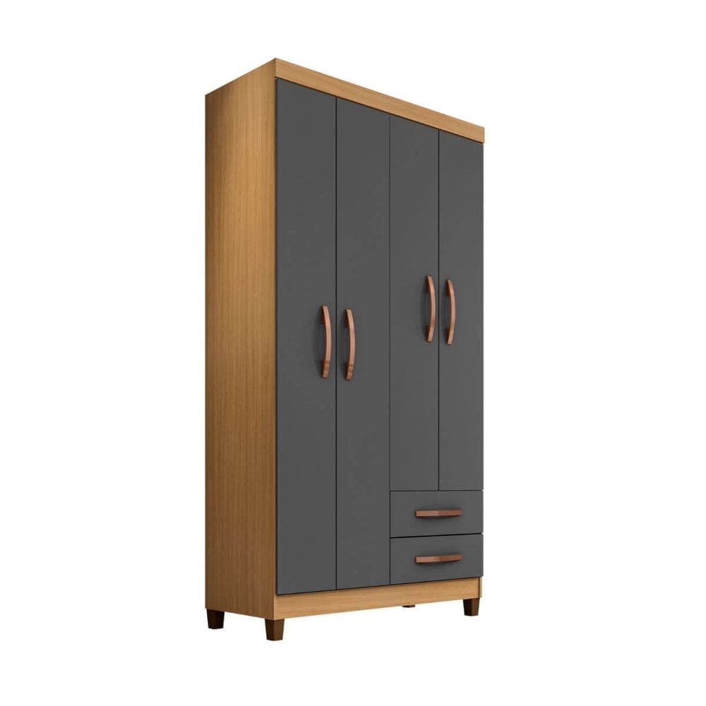Guarda Roupa 4 Portas e 2 Gavetas Sem Espelho Manchester - Carvalho Americano - Grafite - ÉdeCasaMóveis