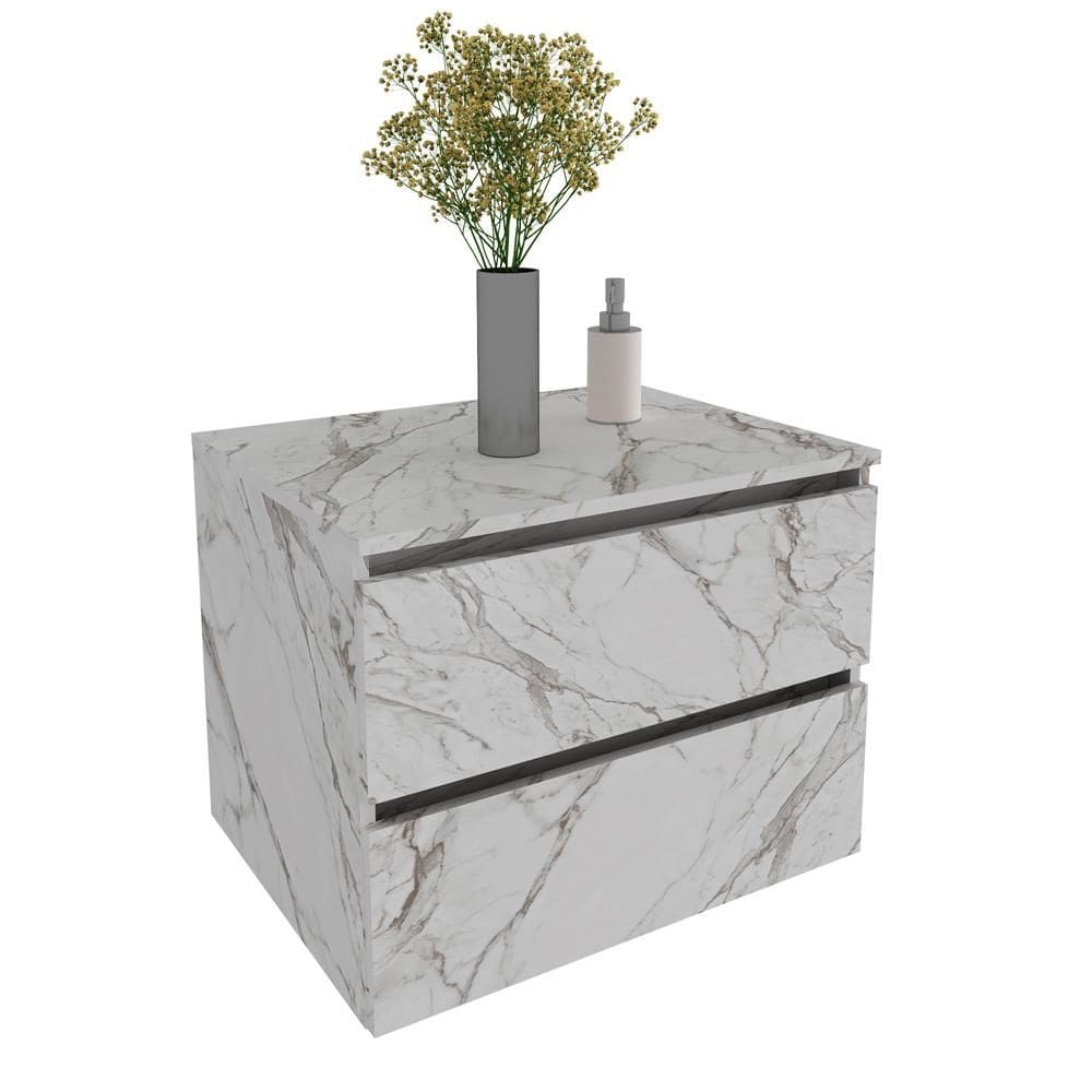 Balcão Gabinete Suspenso para Banheiro 60cm com 2 Gavetas BN3607 Mármore Branco - Tecno