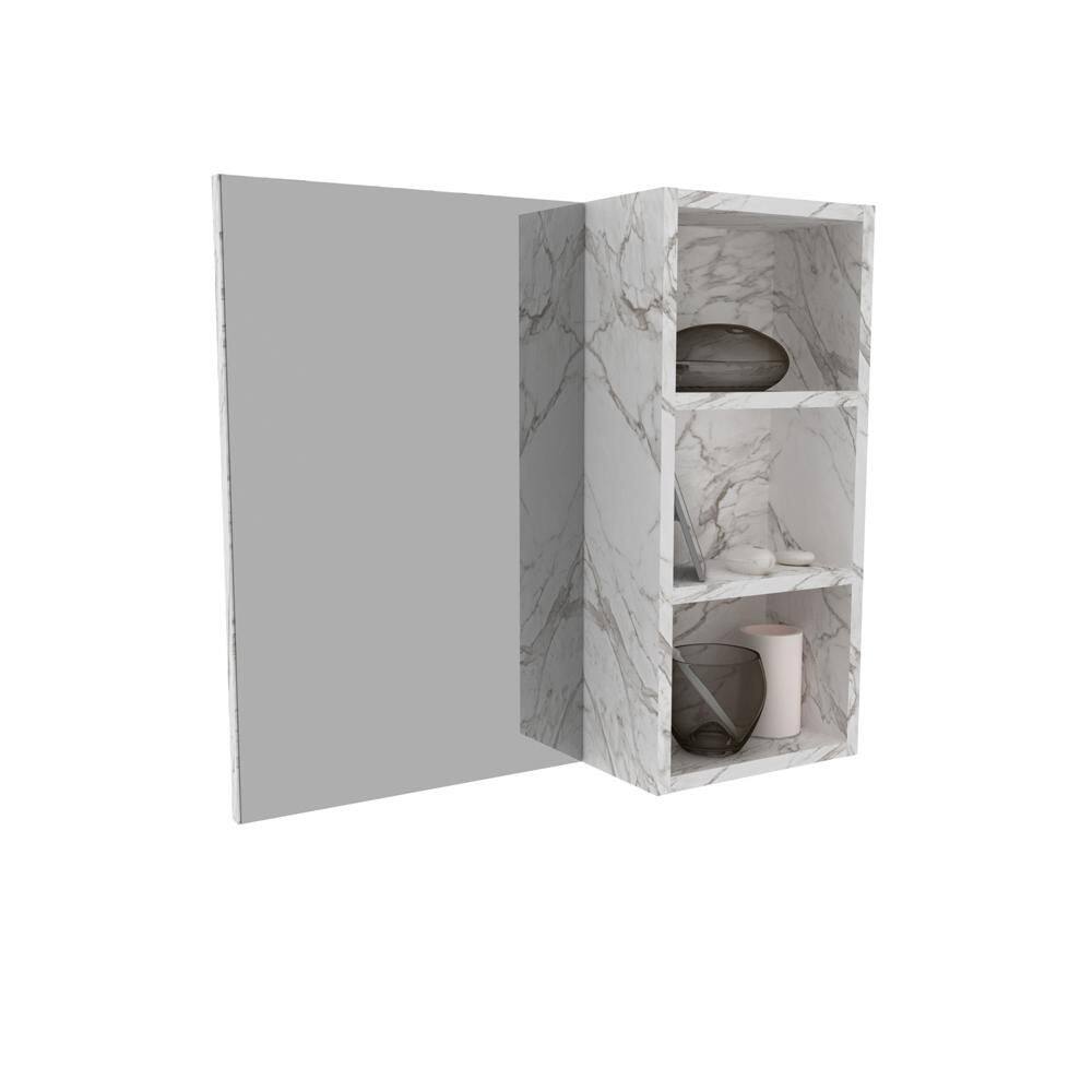 Espelheira Suspensa para Banheiro 60cm com 3 Nichos BN3609 Mármore Branco - Tecno