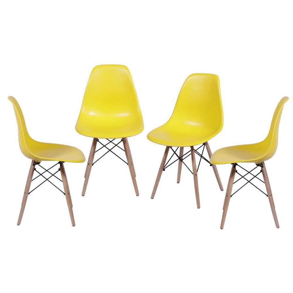 Kit 4 Cadeiras Boxbit Dkr Eames Base Em Madeira Amarela