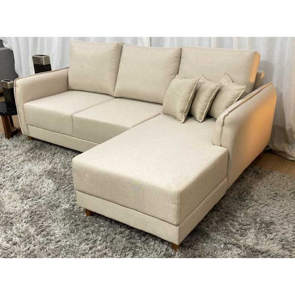 Sofá 3 Lugares 2,00 m Linho Bege Chaise Yvi
